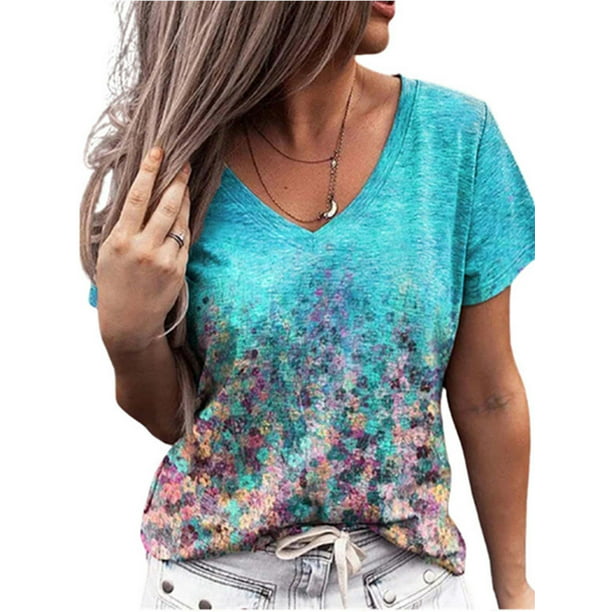 Womens Floral Print Peasant Blouse Summer Loose Tops T Shirt Puff Sleeve Casual